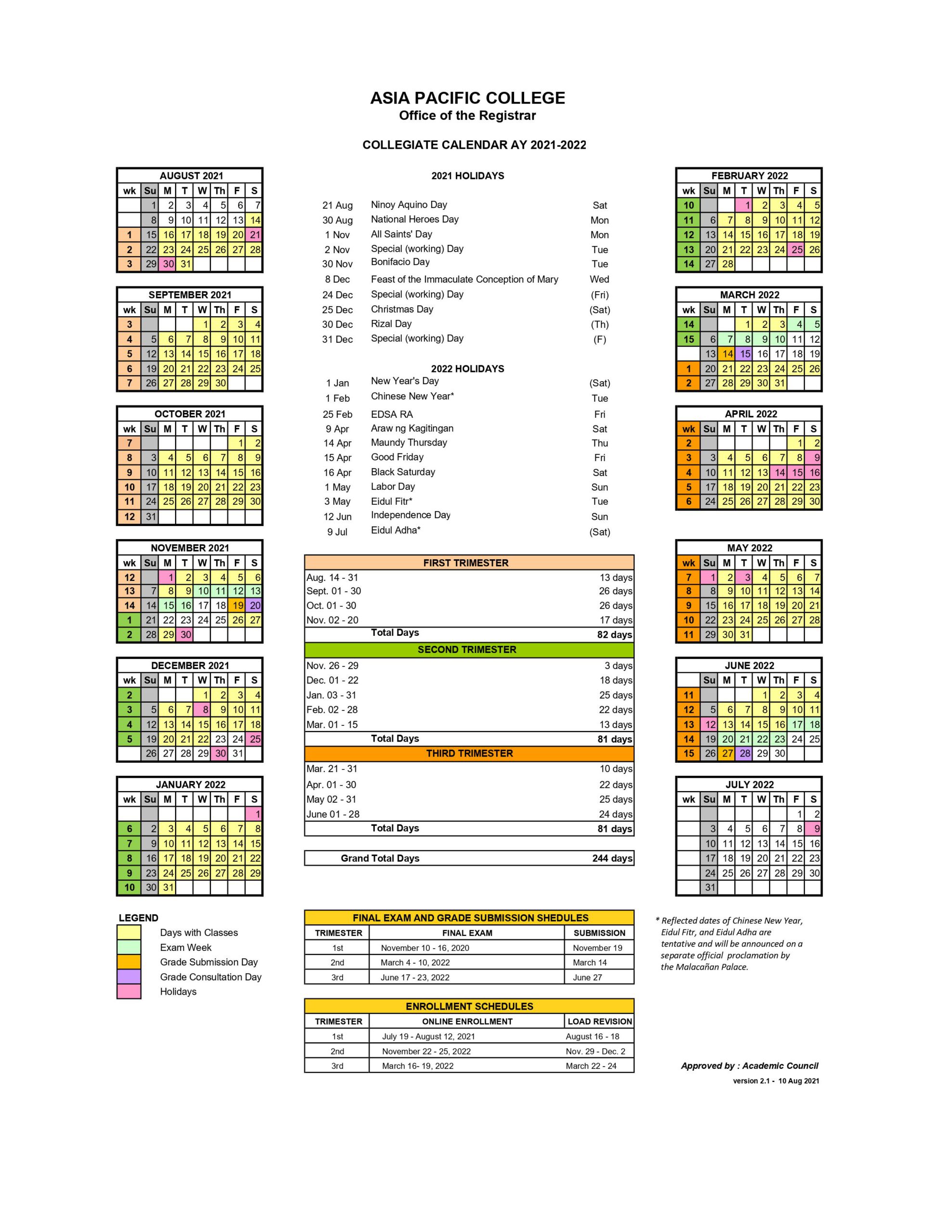 Calendar | Asia Pacific College