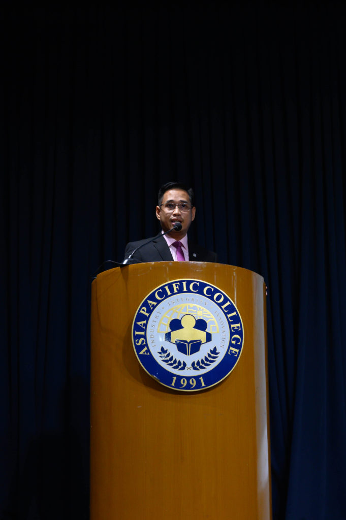 SHS Director Kimberly Malate delivers his opening message during the program. Photo by Terrence Luigi Matel