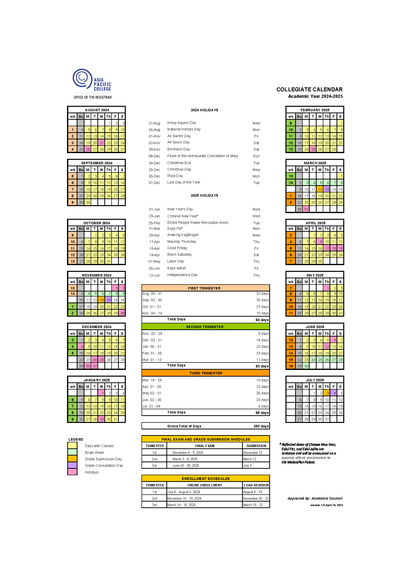 APC Collegiate Calendar 2024-25 v1